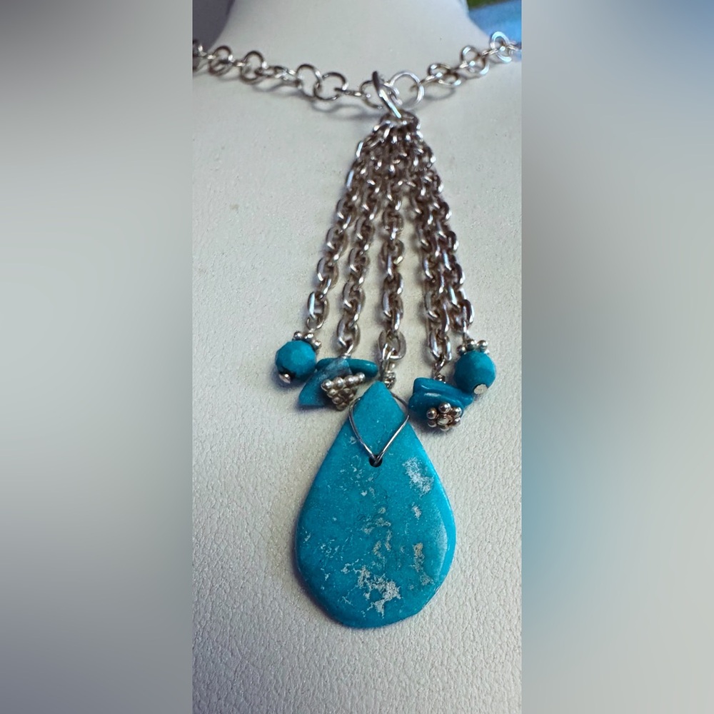 Silver and Turquoise Pendant Necklace - Picture 4 of 8